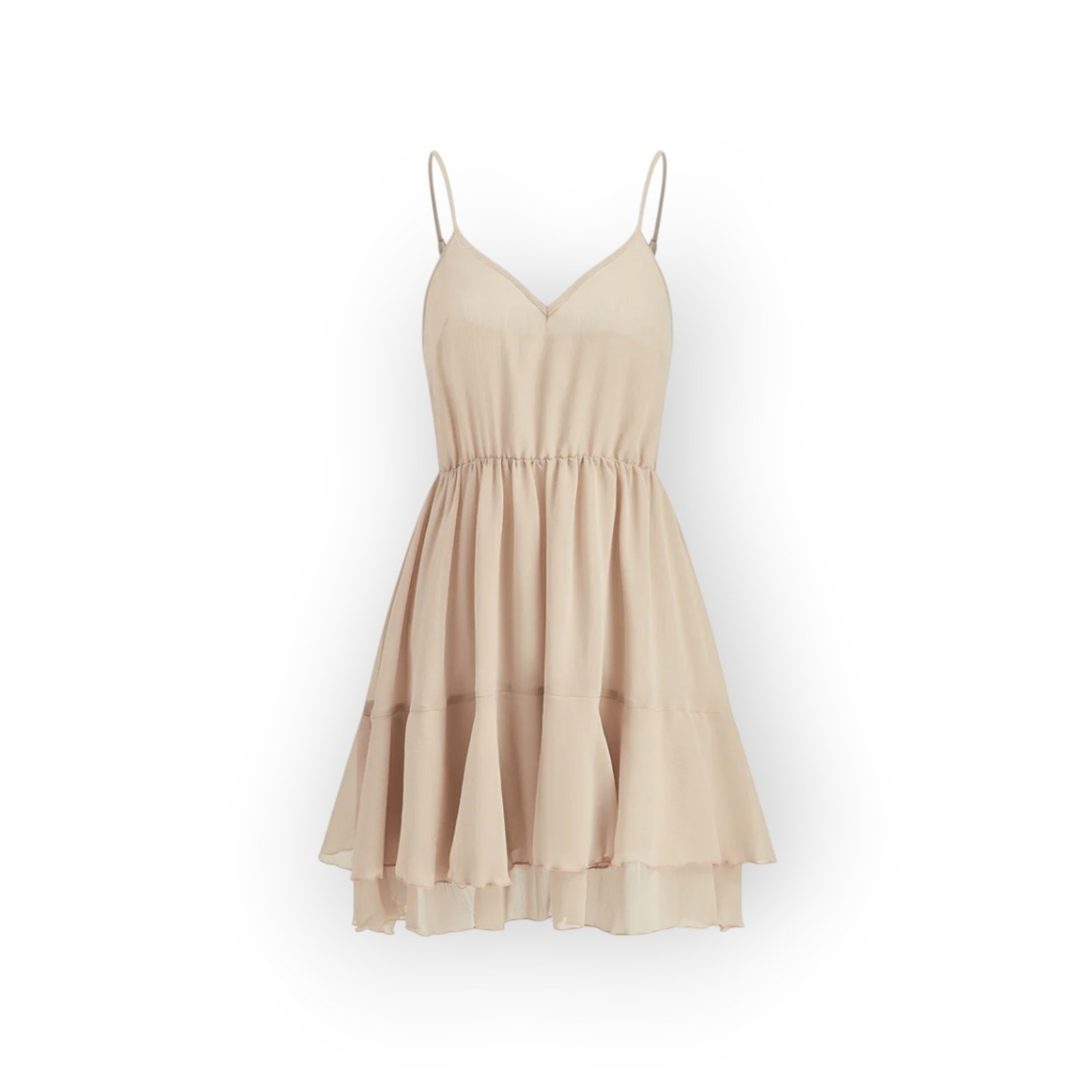 Commense Blush Semi-Sheer Chiffon Ruffle Mini Dress Cape Sleeve Overlay – Size L