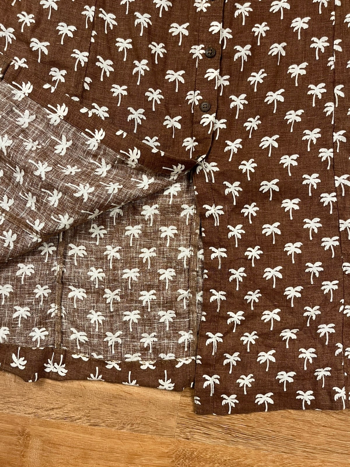 FAHERTY Kendall Palm Tree Maxi Dress Brown 100% Linen Size Small