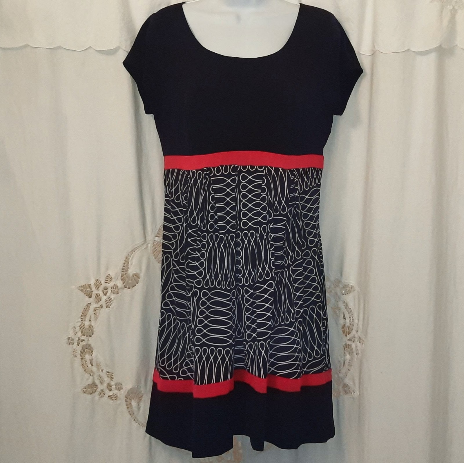 NWT En Focus Studio Dress Womens 12 Geometric Black Red White