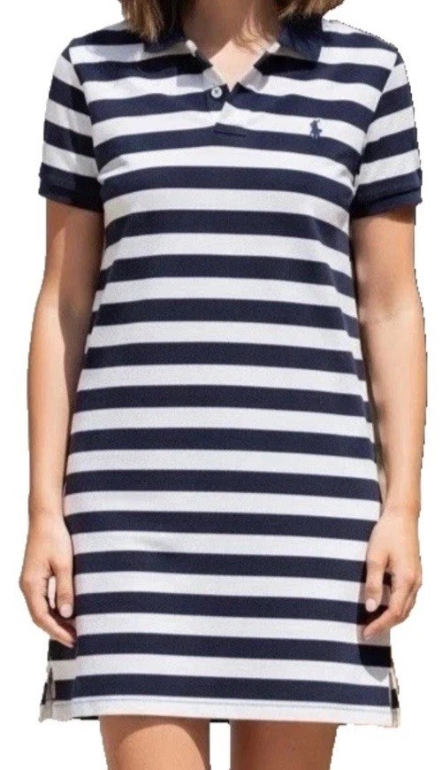 Polo Ralph Lauren The Mesh Mini Nautical Polo Shirt Dress Blue White Sz Sm/med