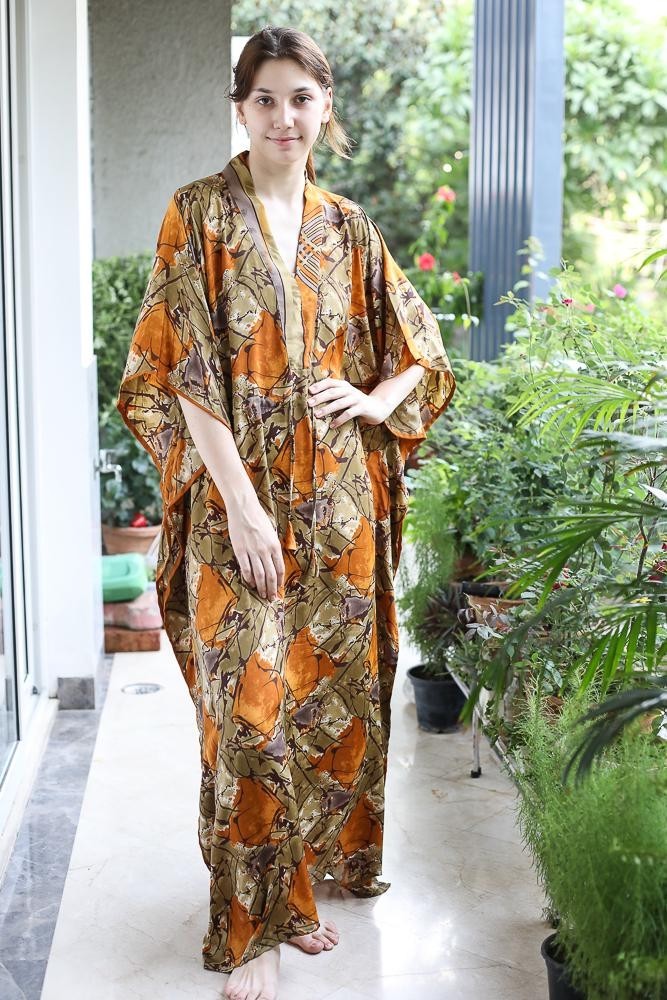 Silk Green Kaftan / Handmade Flowy Maxi Dress / Resort Wear Outfit PS MFN1024