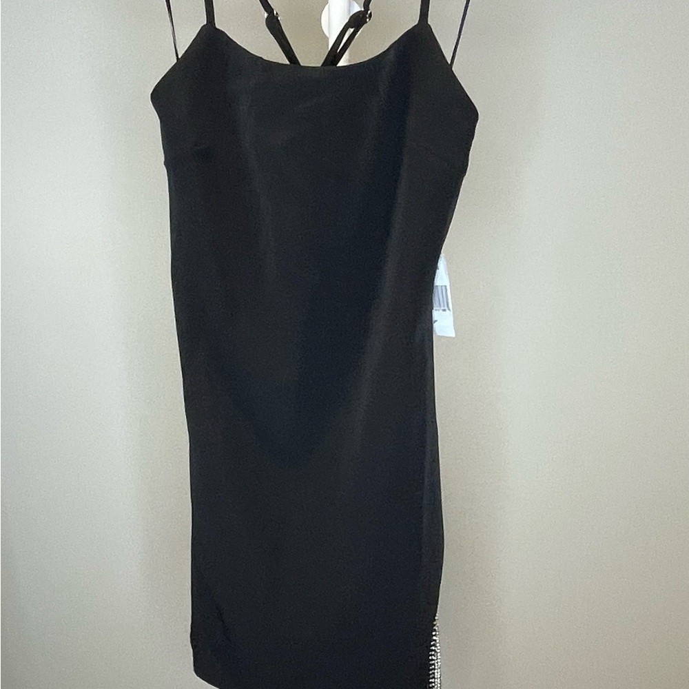 Fore Black Rhinestone Fringe Slip Dress – Women’s Elegant Party Dress NWT