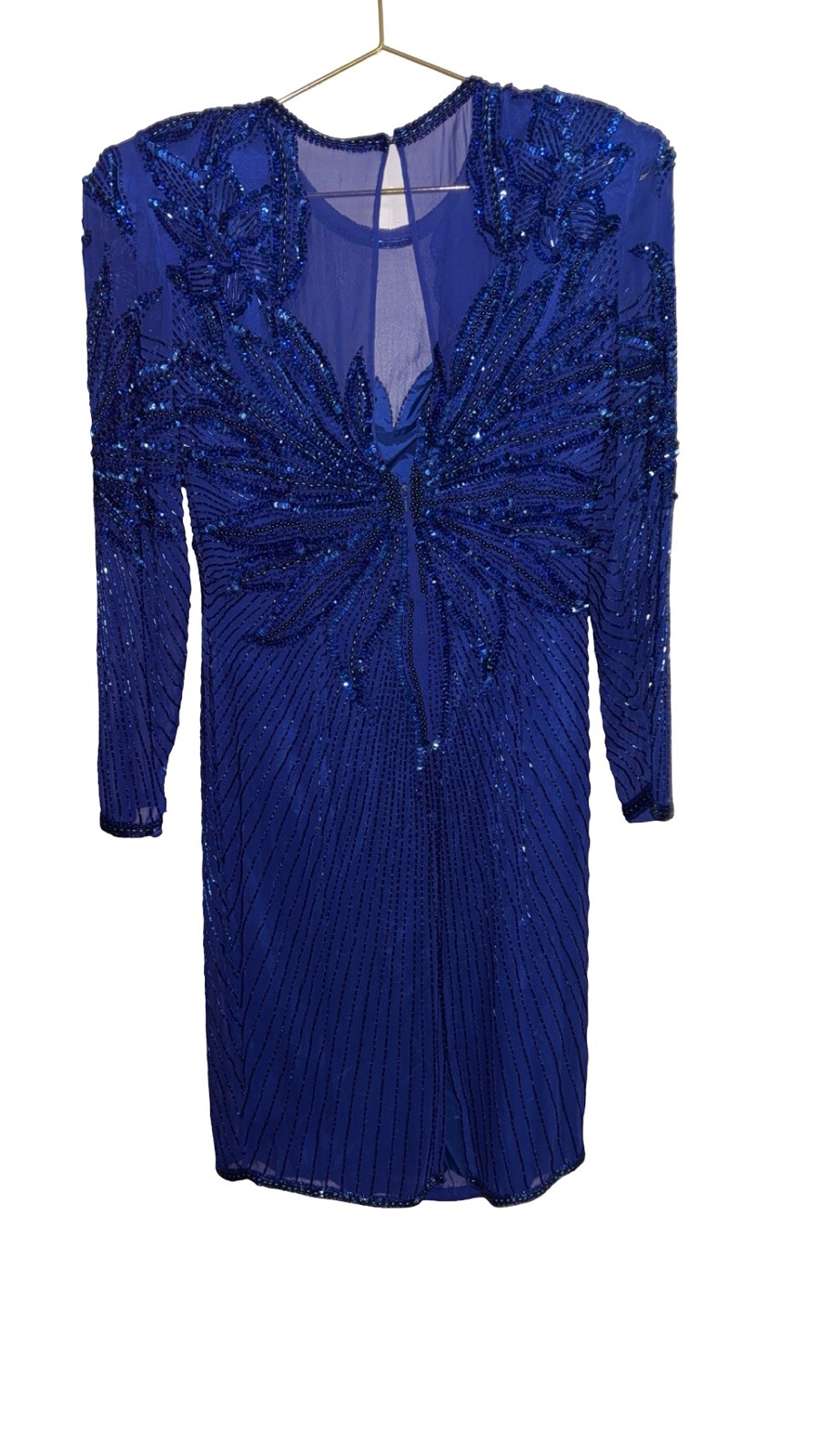 Vintage Niteline Blue Silk Sequin Beaded Dress Size 6 P2P 18”