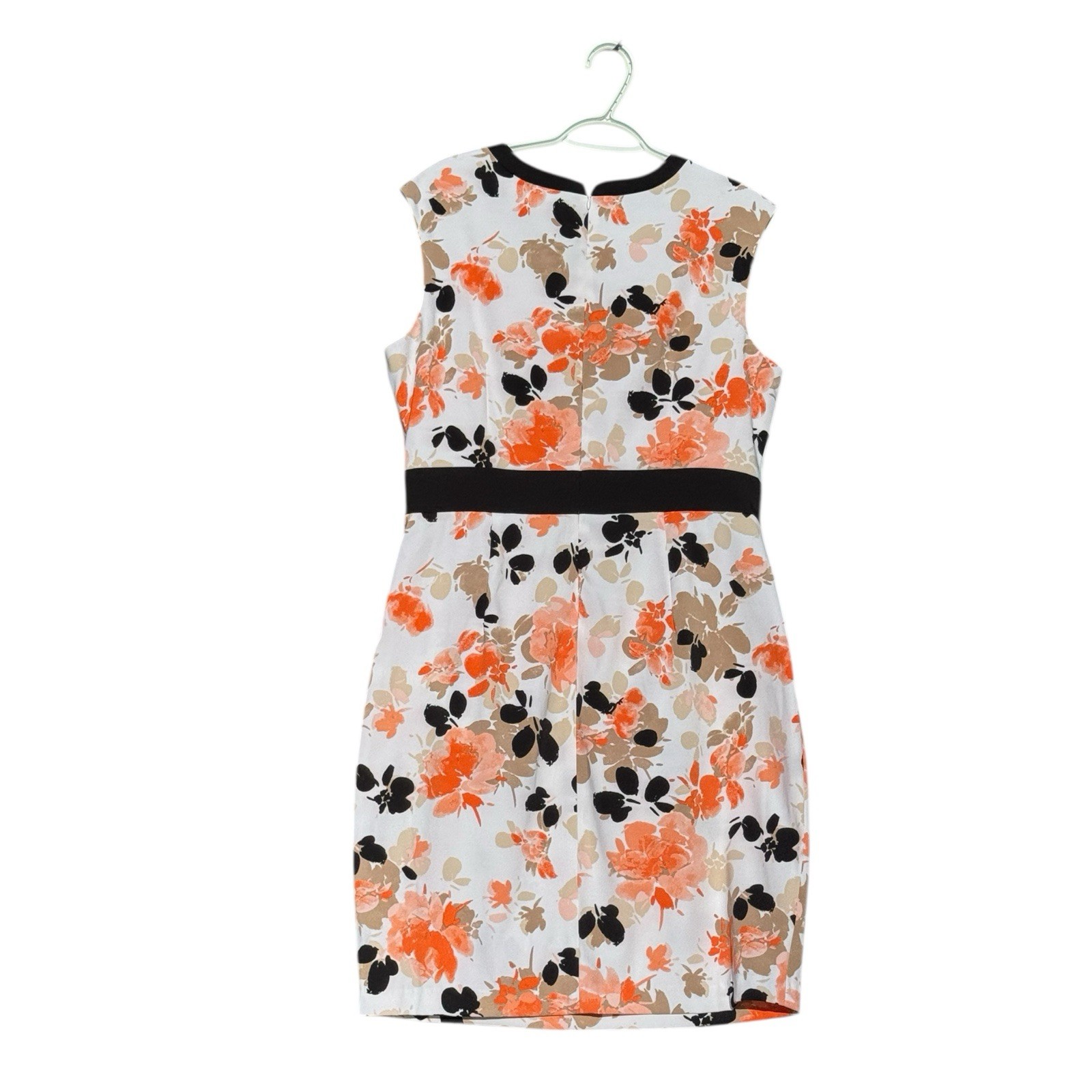 London Times sz 14 Sheath Dress Floral Orange Black Midi Guipure Lace Trim NWT