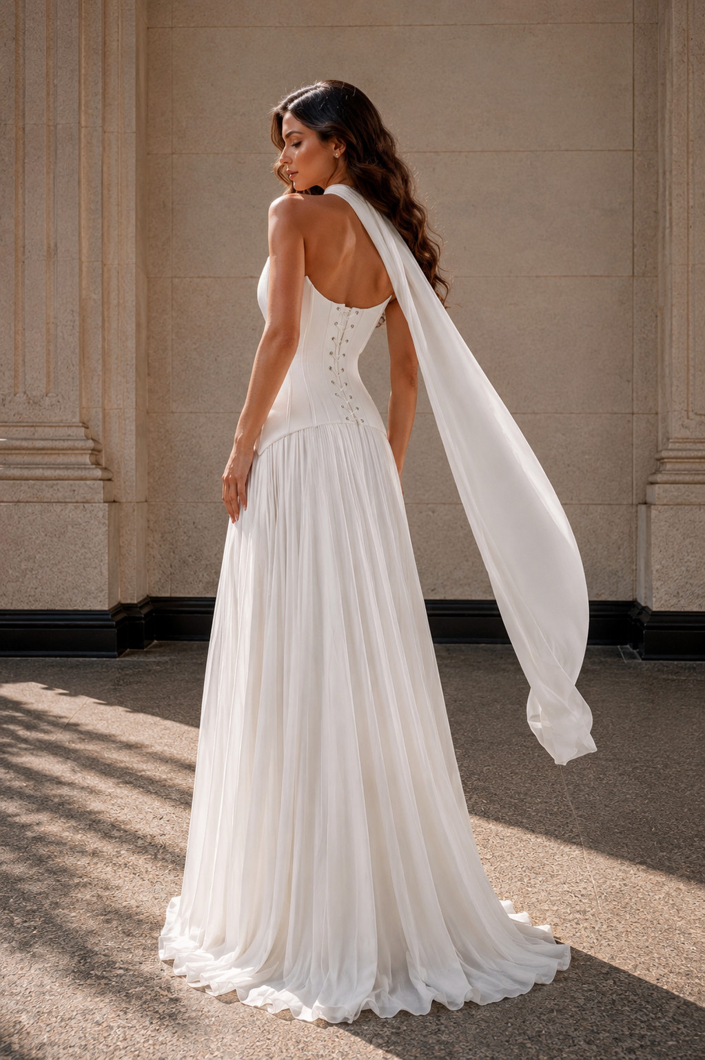 Women’s White Strapless Corset Chiffon Wedding Dress Bridal Maxi Gown