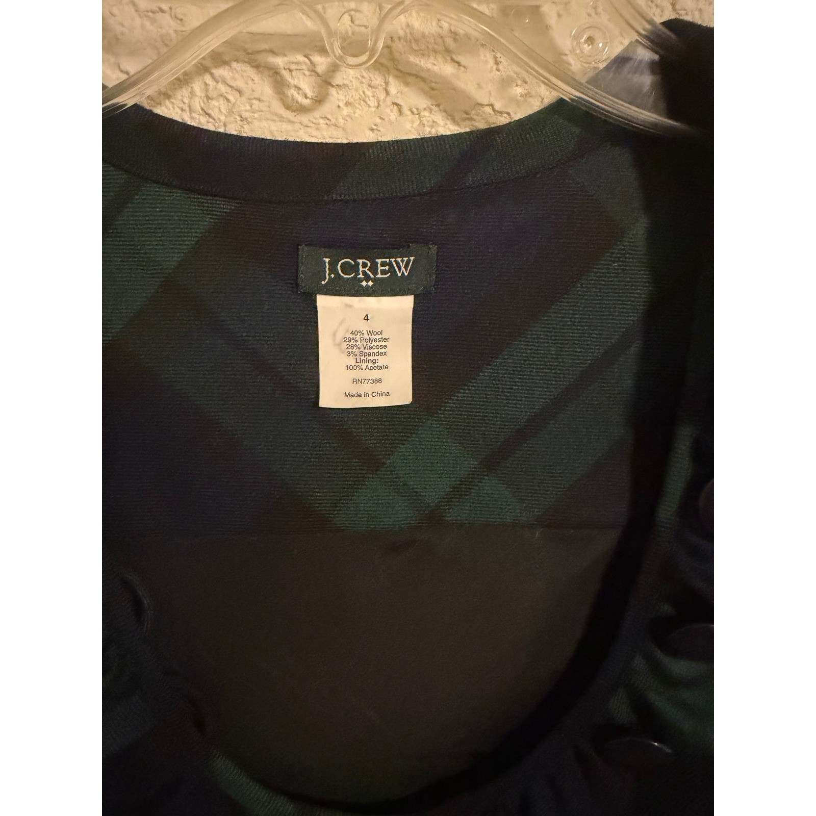 J.Crew Black Watch Plaid Wool Blend Ruffle Neck Shift Dress Blue Green 4