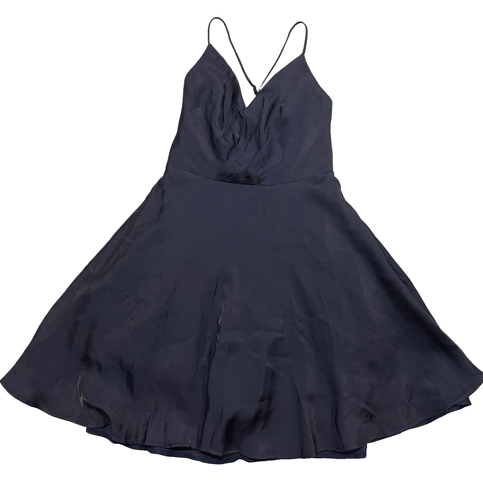 Maniju Medium Navy Blue Satin Fit & Flare Criss-Cross Back Cocktail Party Dress