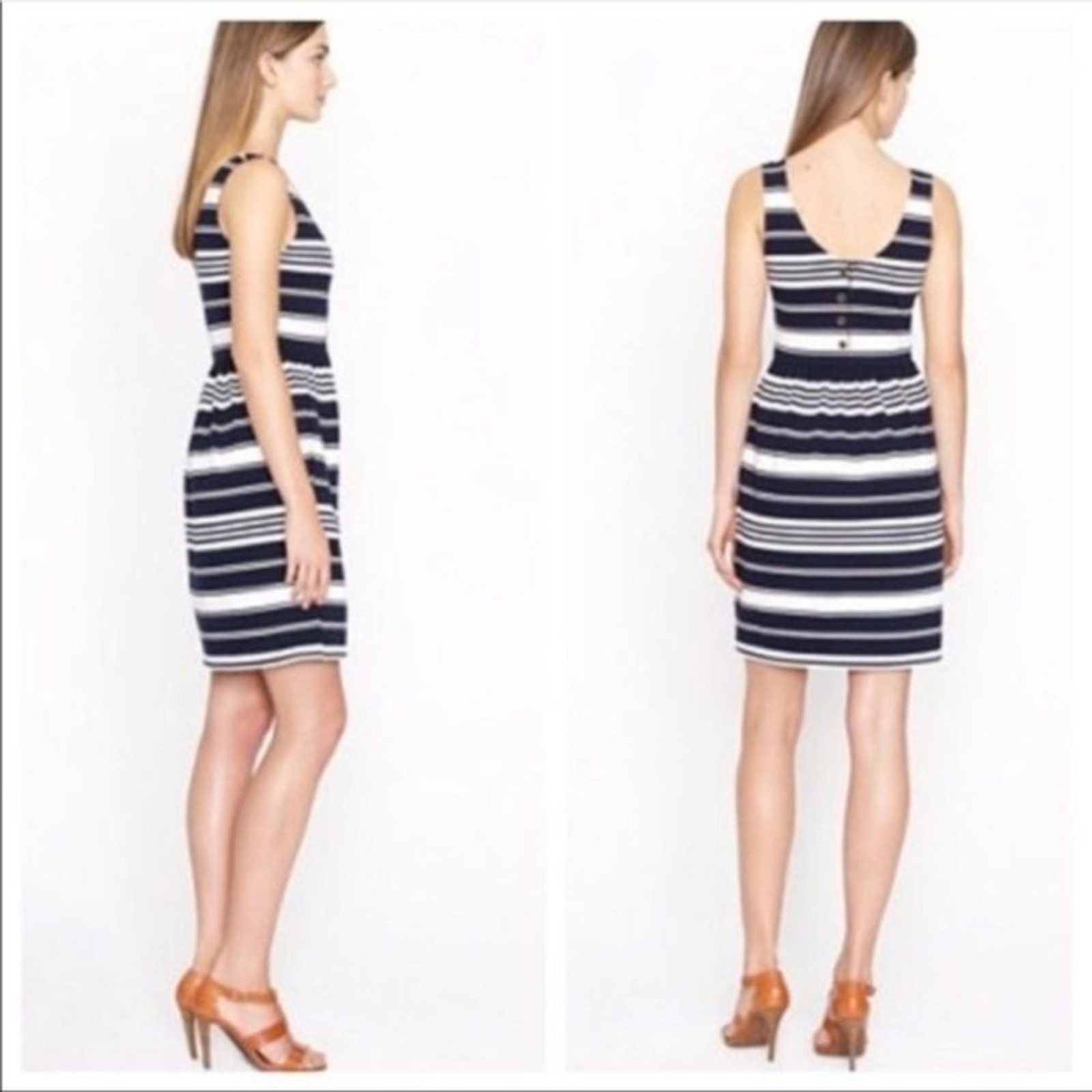 JCREW STRIPED NAUTICAL VILLA NAVY BLUE WHITE TANK DRESS BUTTON BACK M