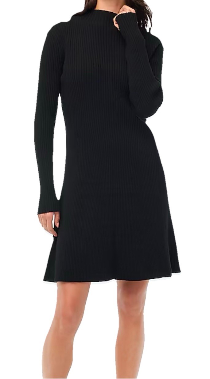 J. CREW $128 Long Sleeve BLACK Ribbed Above Knee Mini-Sweater Knitted Dress XL