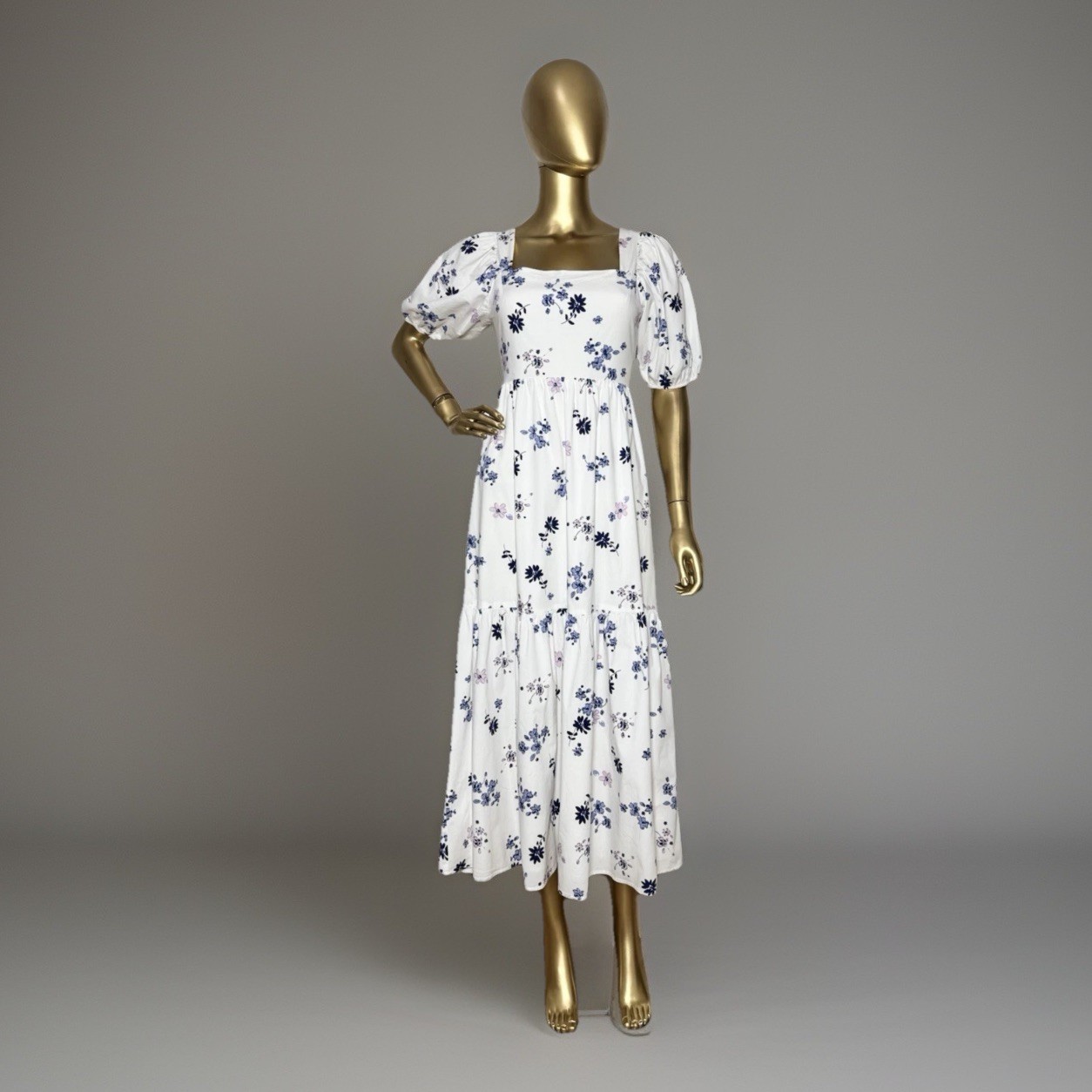 WAYF Bloomingdale’s Floral Tie Back White Midi Dress Short Sleeve Boho Size S