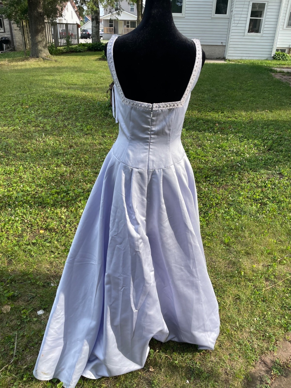 Vtg 90s B2 Dress Regency Beaded Lilac Purple Long Formal Basque Waist Satin 8