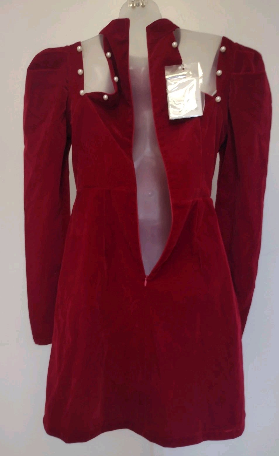 Velvet Pearl Embellished Mini Dress Gothic Victorian Cutout Korean M NWT