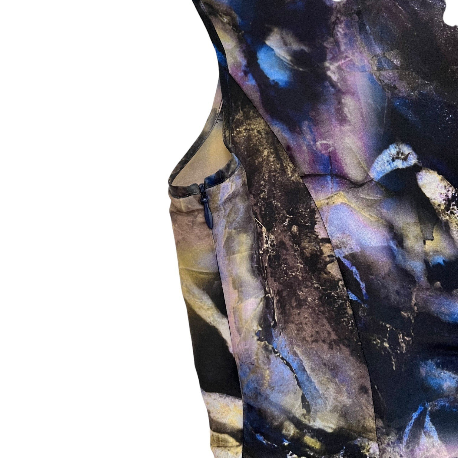 Piazza Sempione Marble Print Cap Sleeve Silk Sheath Dress Blue Black IT 42 US 6