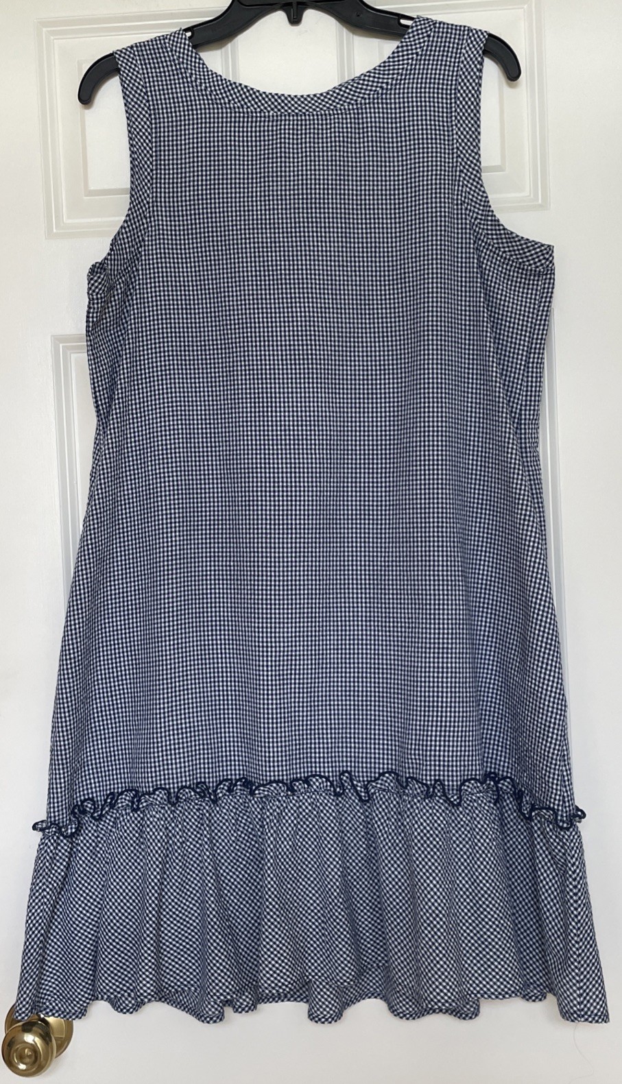 Violet Weekend Navy Gingham Dress Women Large Peplum Ruffles Pockets Sleeveless