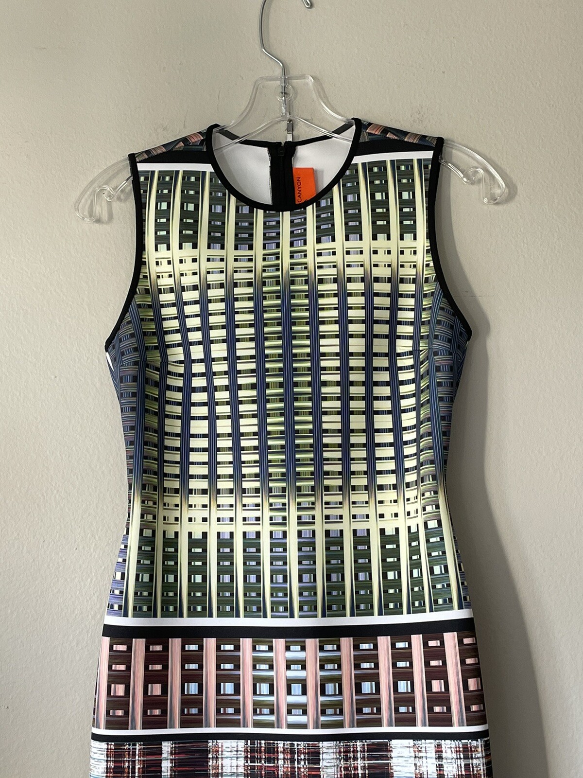 Clover Canyon Dress Small DONEGAL Sleeveless Neoprene Geometric Modern City