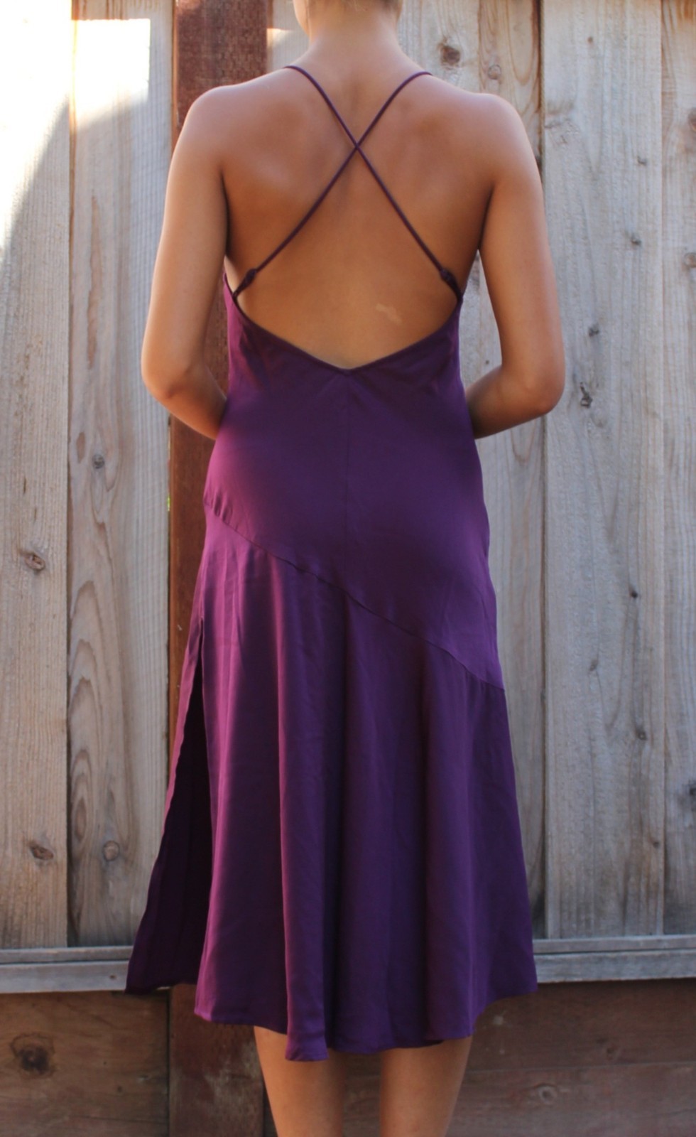 Vintage Purple V-neck Midi Open-back Formal Dress with Slit- Homecoming/Weddings