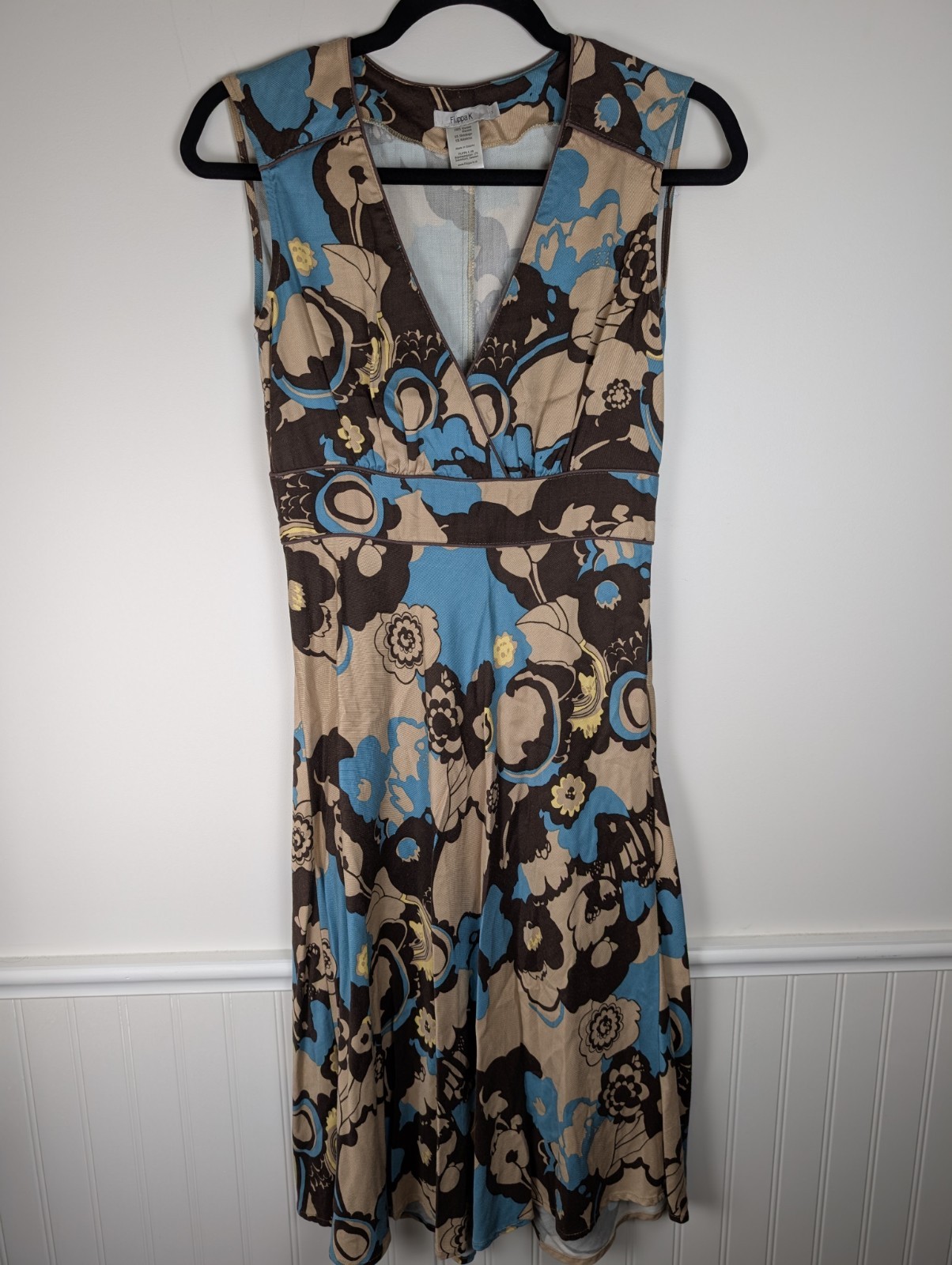 Filippa K Dress Sleeveless Geometric 70s Print Size Small Brown Blue Scandinavia