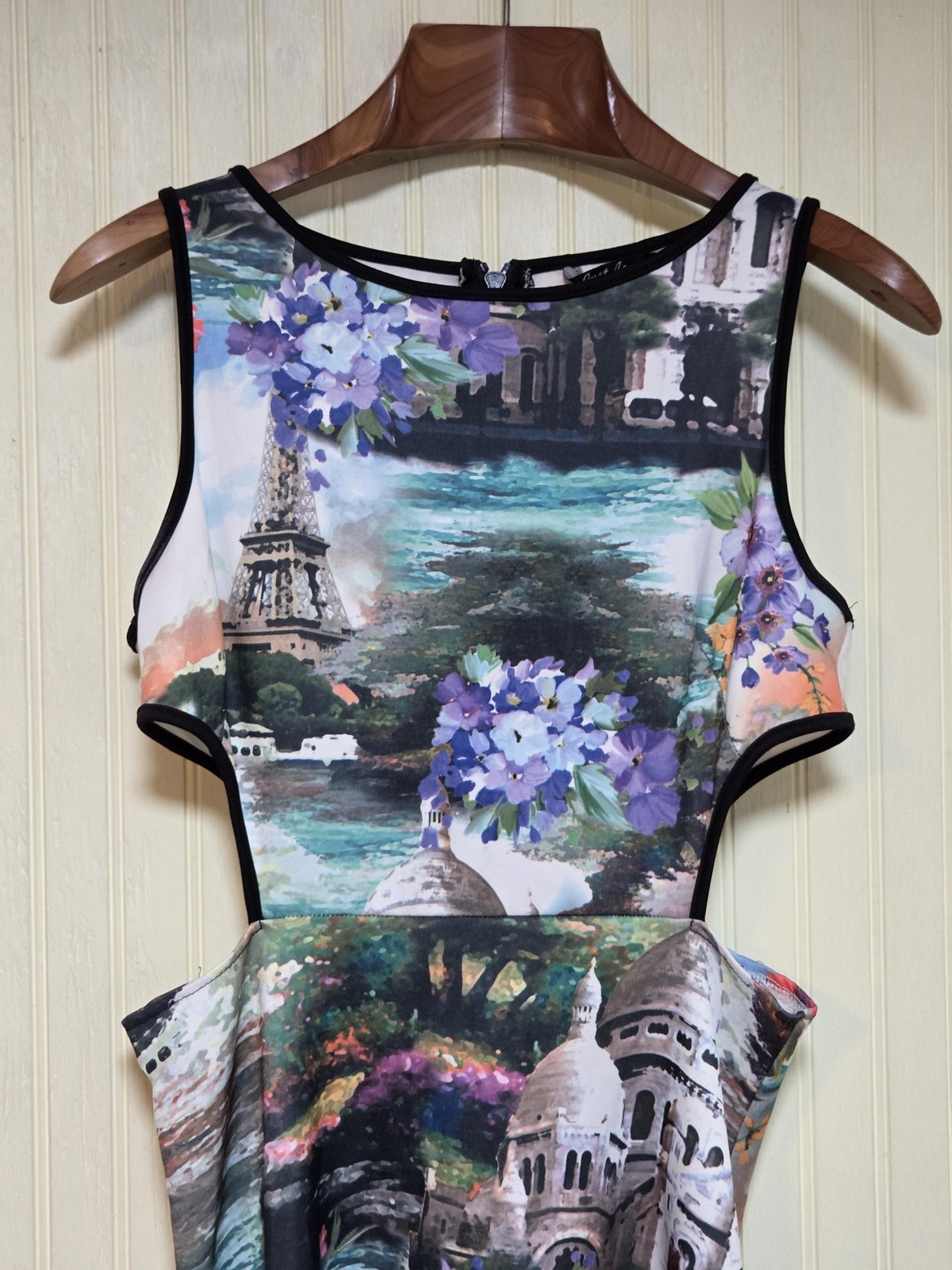Just Love Dress Womens Large Multicolor Paris Print Cutout Fit & Flare Skater