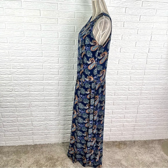 Tobi Multicolored Paisley Open Back Maxi Dress Size Small Pleated Accents