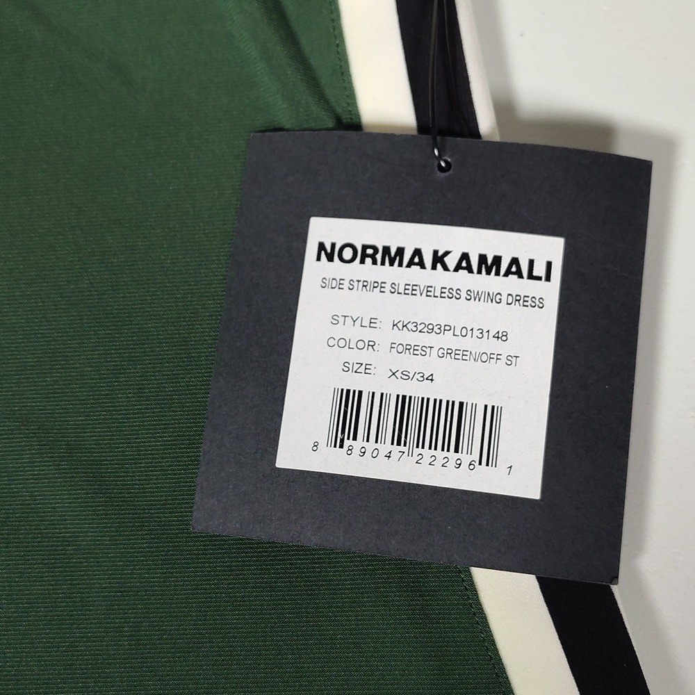 NWT Norma Kamali Side Stripe Sleeveless Swing Dress in Forest Green XS