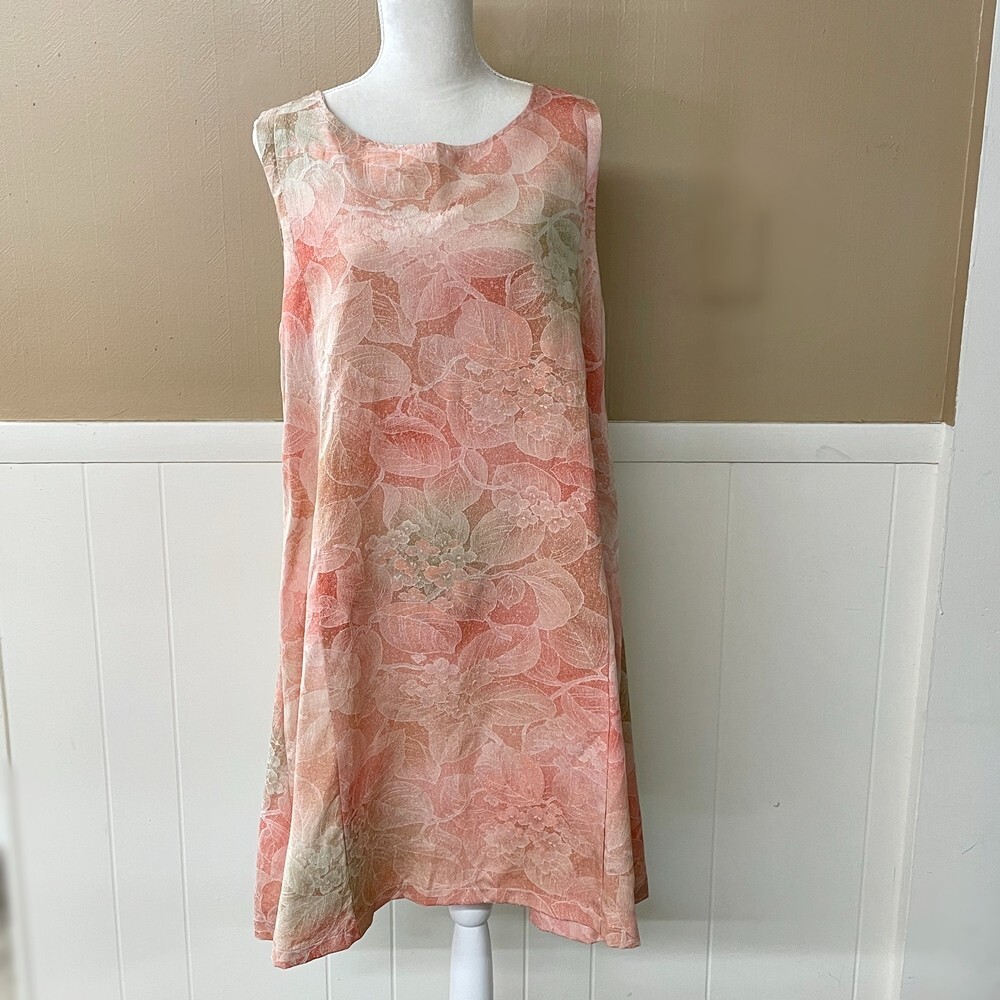 Peach Color Silk Kimono Remake Sleeveless Dress Round Neck A-line Dress
