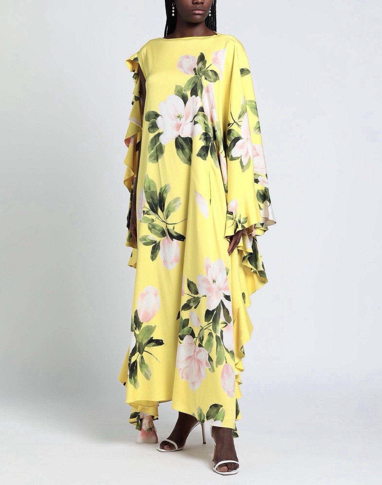VALENTINO RUNWAY YELLOW FLORAL RUFFLE DRESS IT 40