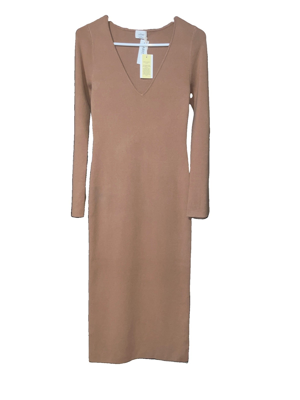 WT Aritzia Wilfred Moore Dress Saville Brown Knit V-Neck Maxi Sweater Dress M