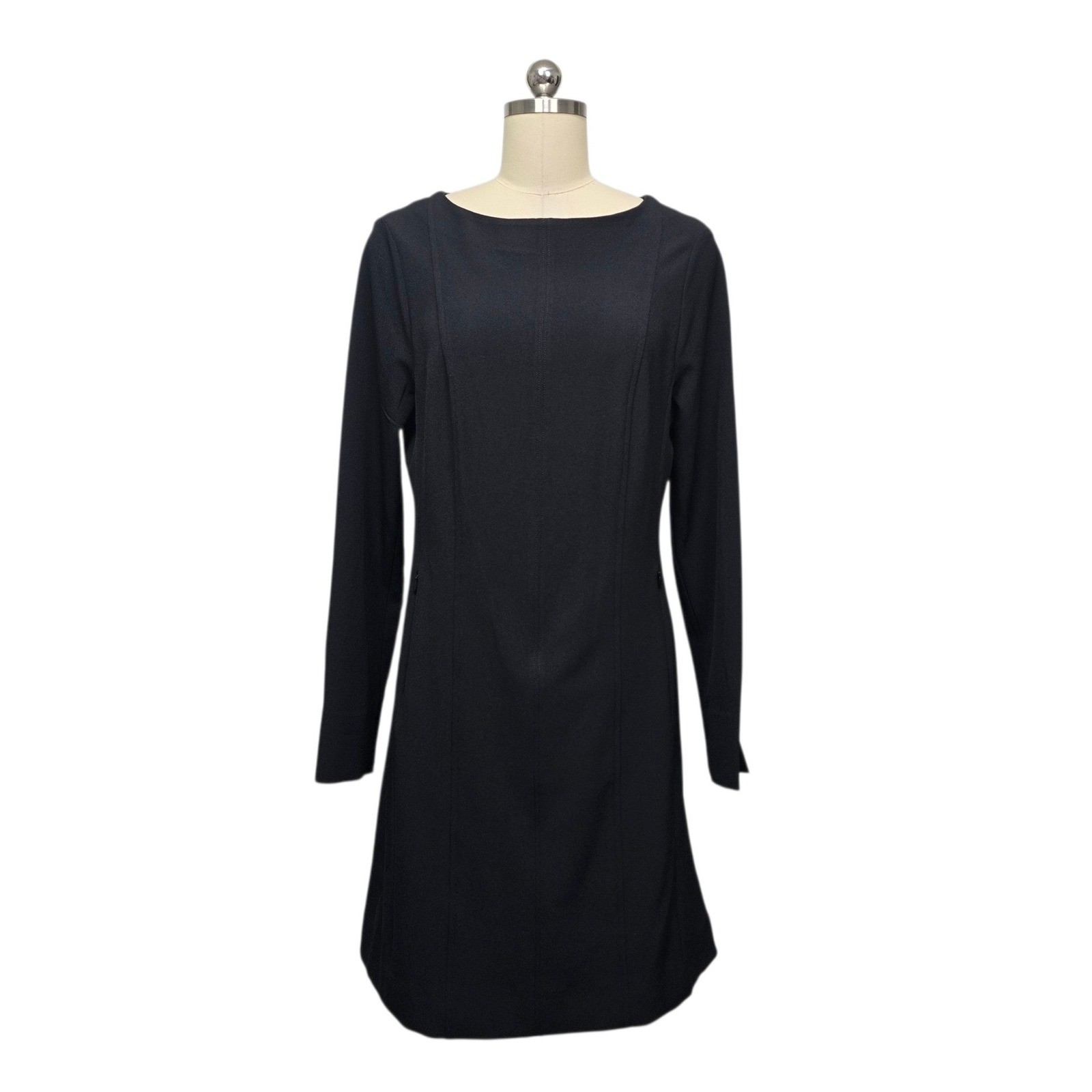 MM.LaFleur Novara Dress Black Long Sleeve Boat Neck Shift Workwear Size 12 NEW