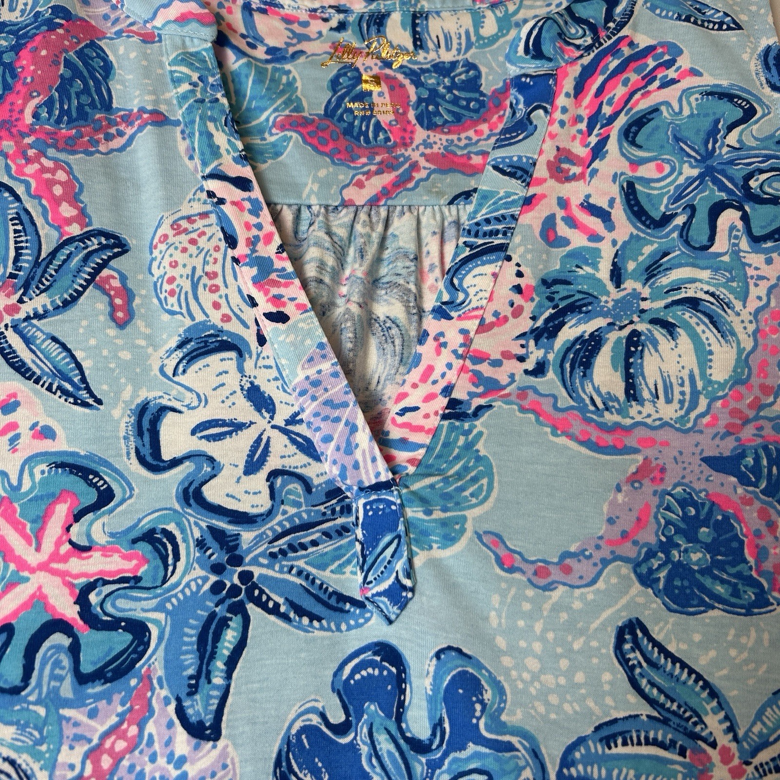 Lilly Pulitzer Dress Small Pink Blue Shells Starfish Dev Bahamas Beachcomber