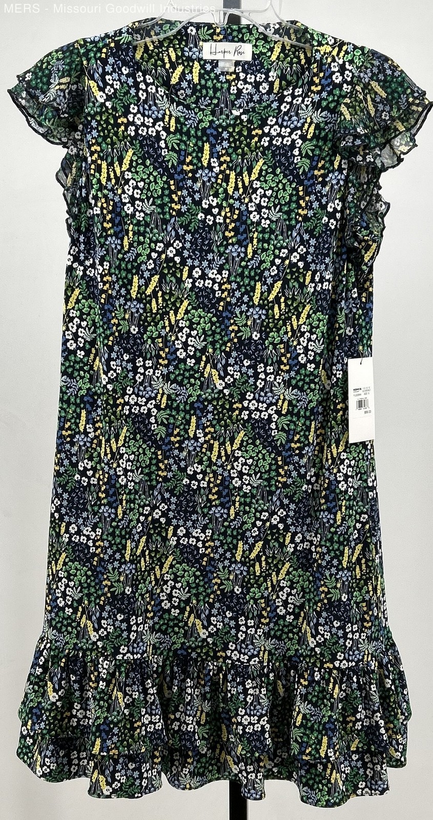 Harper Rose Womens Blue Green Yellow Floral Print Flutter Sleeve Dress Size 10