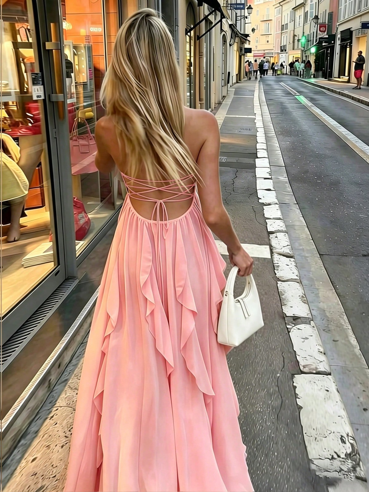 Ladies Elegant Ice Blue Backless Summer Dress