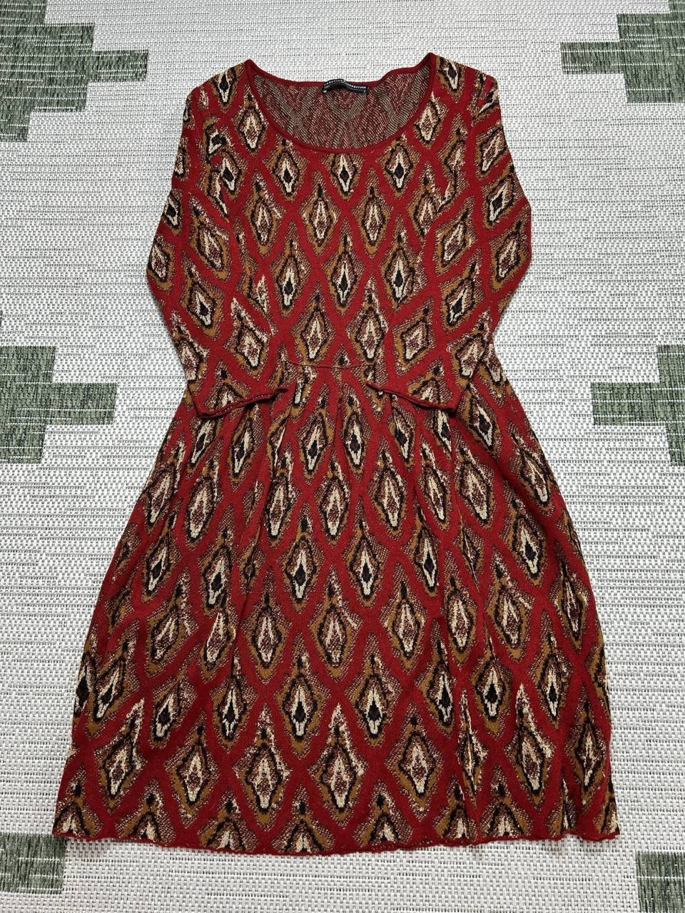 Peruvian Connection Sweater Dress Womens Small Red Brown Cotton Knit Blouson