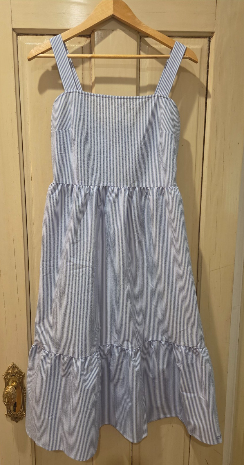 New Women’s Midi Vineyard Vines Seersucker Stripe Harbor Flounce Dress Small