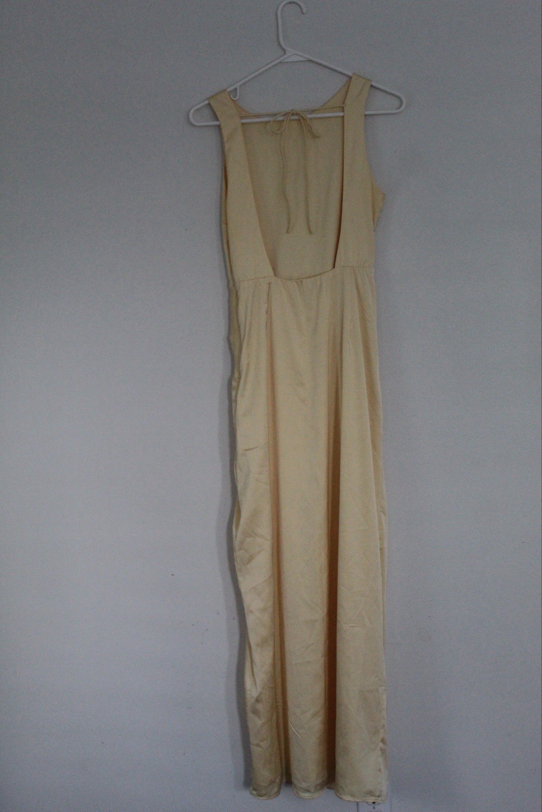 Abercrombie & Fitch Beige Satin Ruched High Neck Open Back Long Dress S