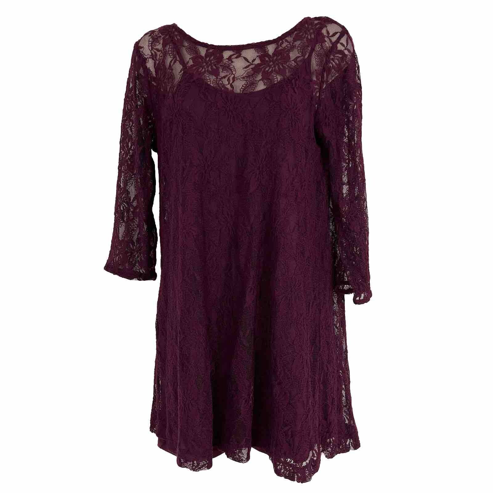 Forever 21 Dress Women’s Medium Long Sleeve Above Knee Mini Shift Lace Overlay