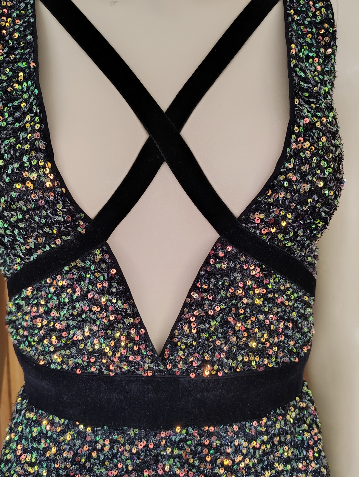 Double Crazy Bodycon Dress Sequin Multicolor Adjustable Spaghetti Strap Size M