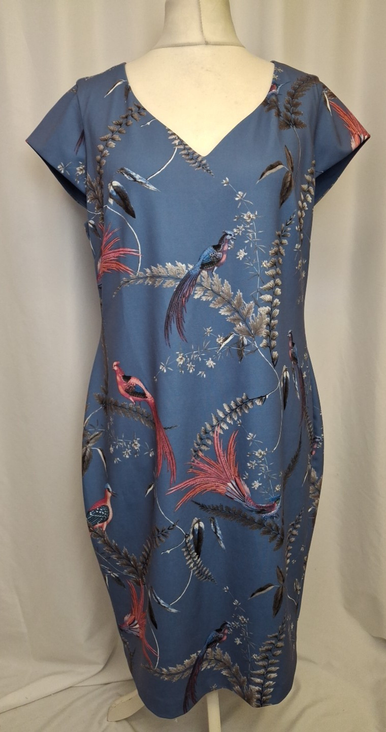 Next Blue Colourful Tropical Bird Print Midi Dress uk20 Summer Occasion E4903