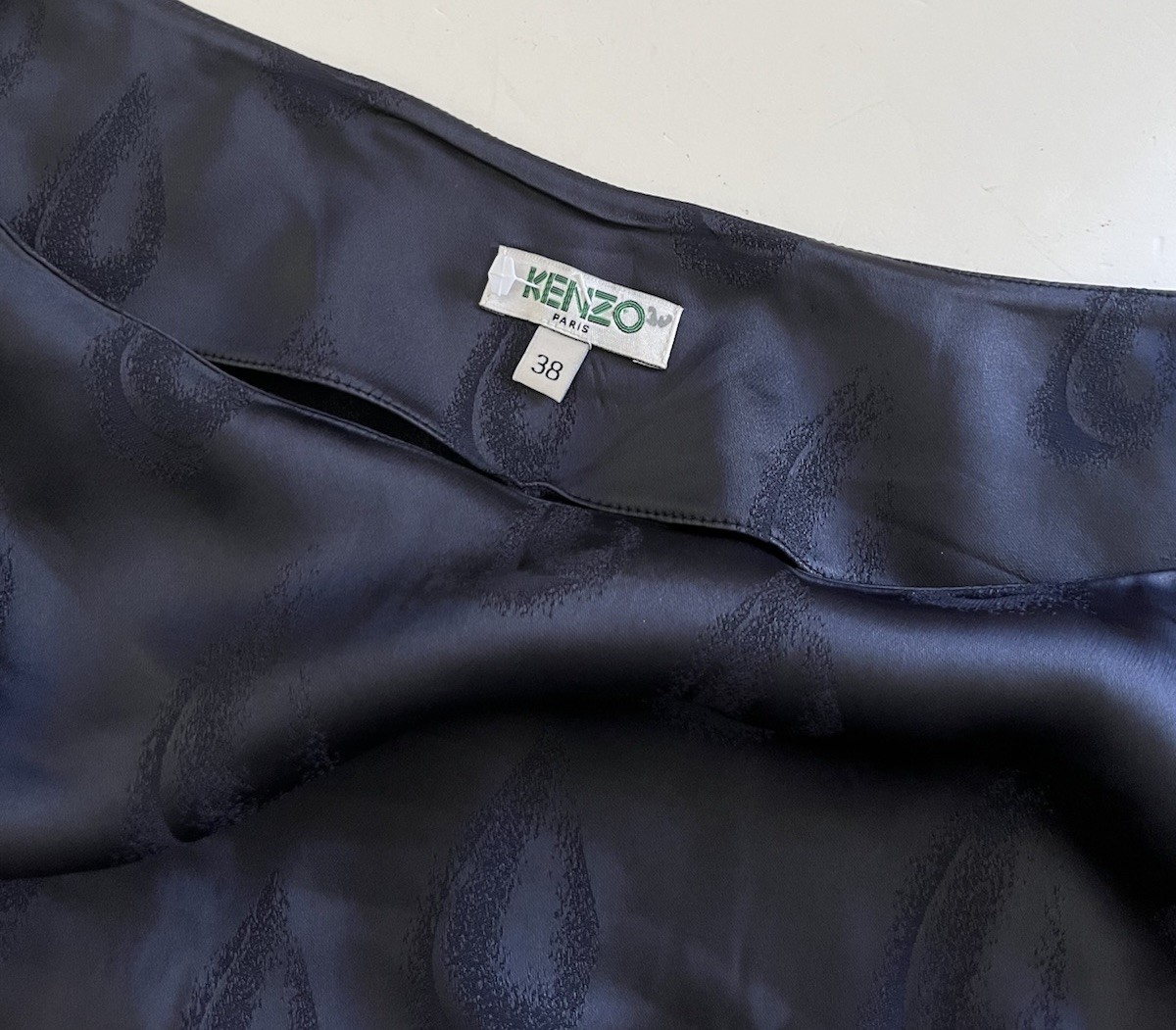 Vtg KENZO Paris Sheath Mini Dress Silky Viscose Navy Peacock Teardrops SZ 38 M