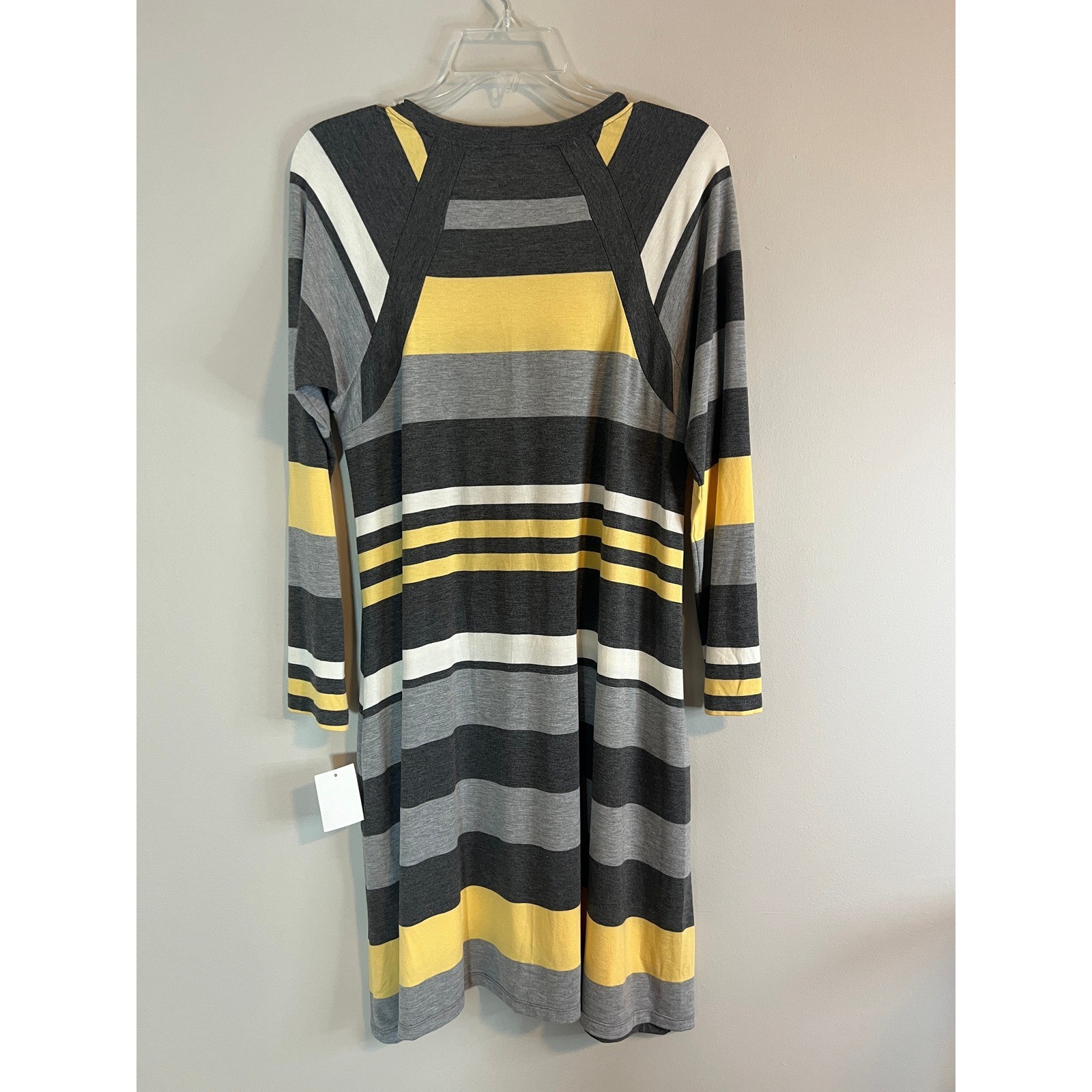 Chris McLaughlin Womens Striped Long Sleeve Knit Dress Gray Yellow Size 10 NEW
