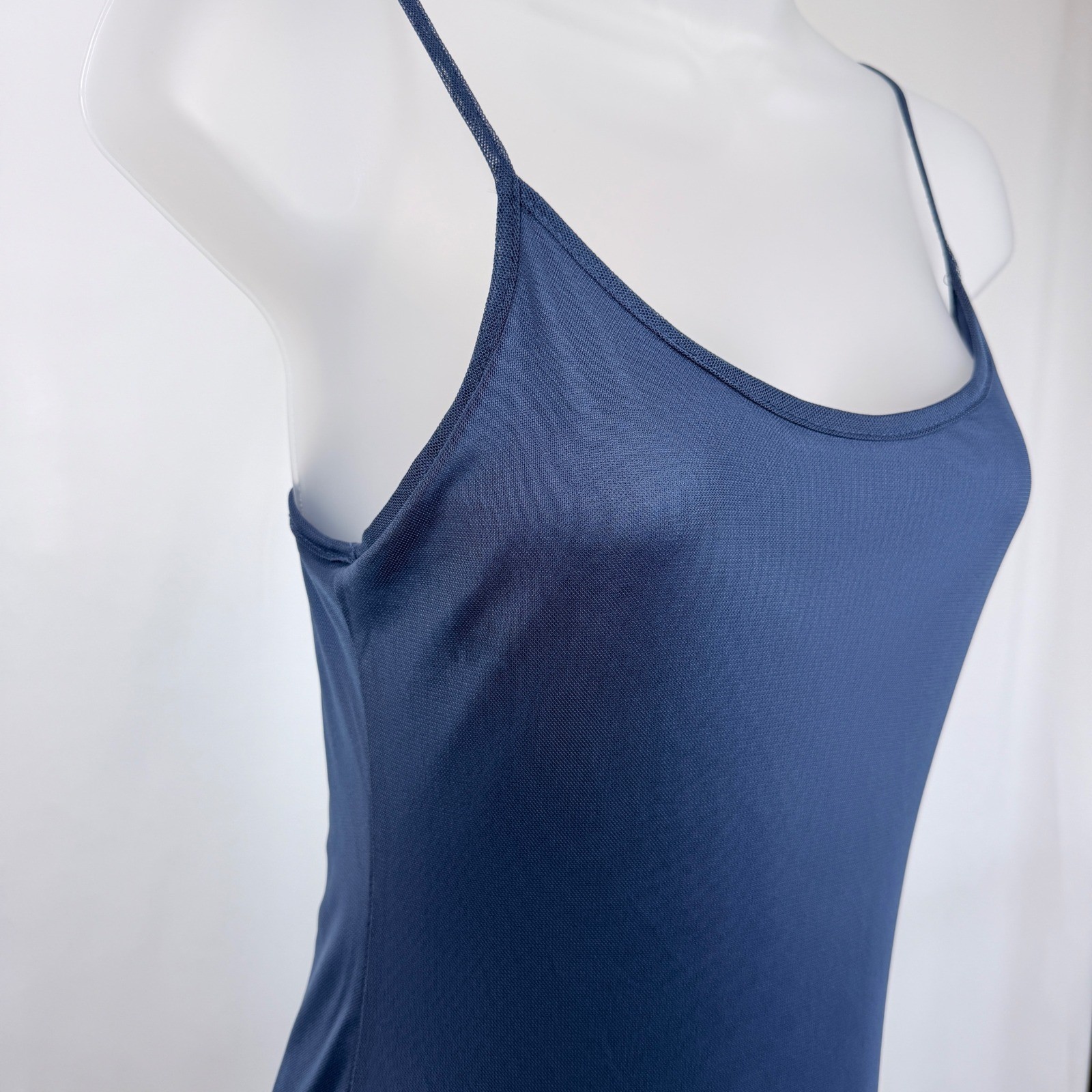 Blue Mesh Spaghetti Strap Low Back MIDI/Maxi Dress Minimalist Slip Gown Medium