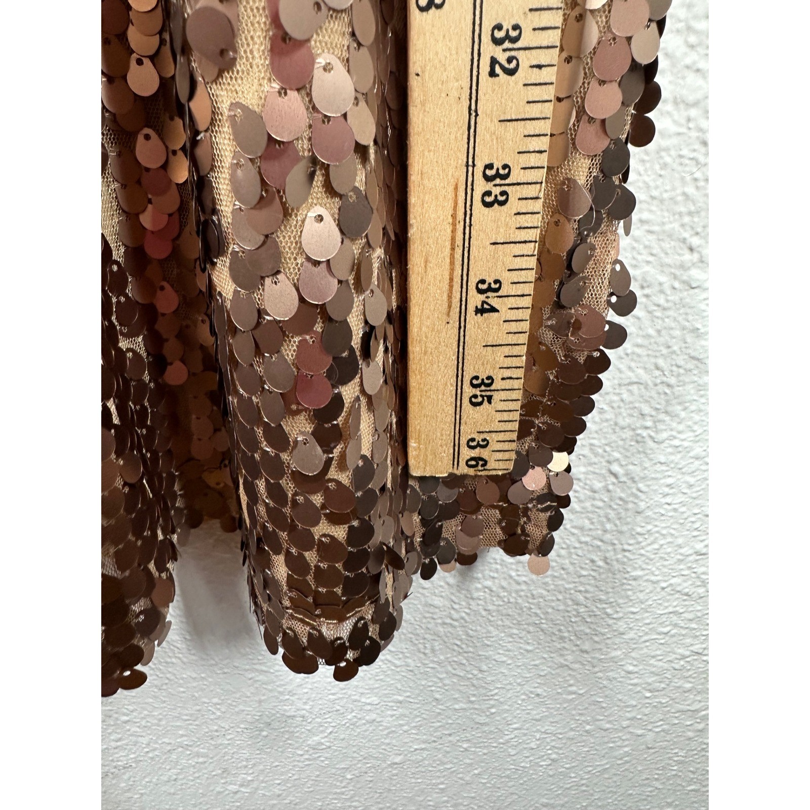 Joei & I Dress Womens Medium Tan Sequined Skirt Chiffon Pleated Cocktail Mini