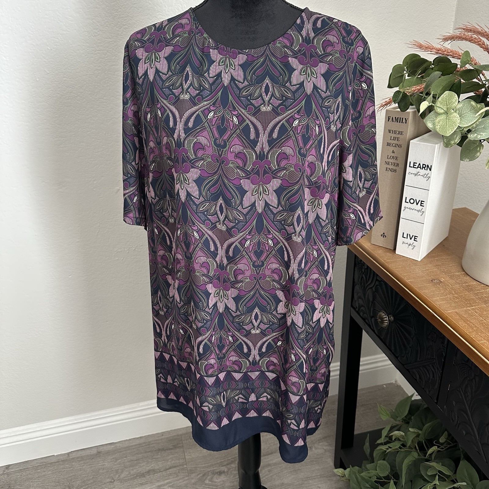 Daniel Rain Women’s Hobo Dress With Floral Design, Relaxed, Mini Dress Size XL