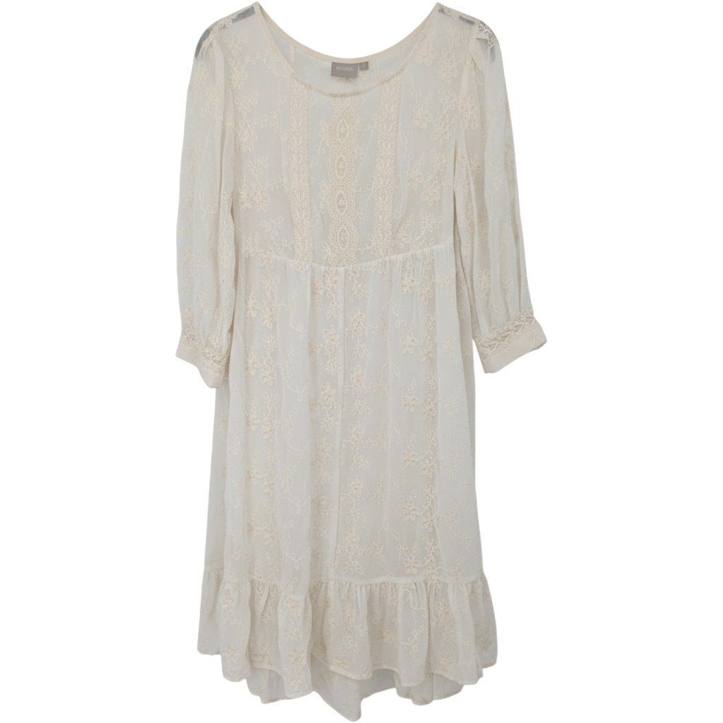 eShakti Ethereal Dress Women 6 Cream Ivory Embroider Lace Chiffon Boho Romantic