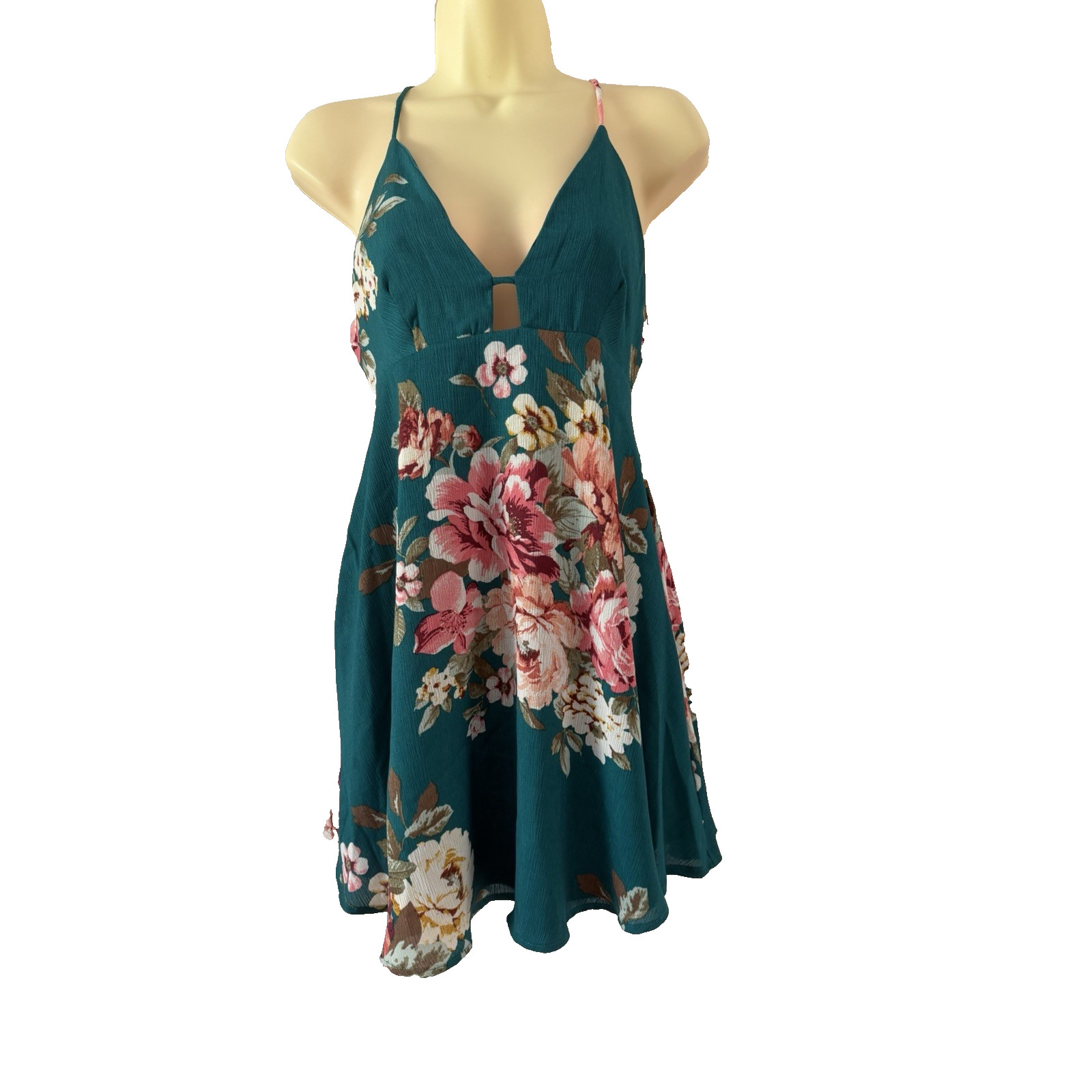 Lulus Lily Pond Teal Green Floral Print Swing Dress Woman Size Small Mini Summer