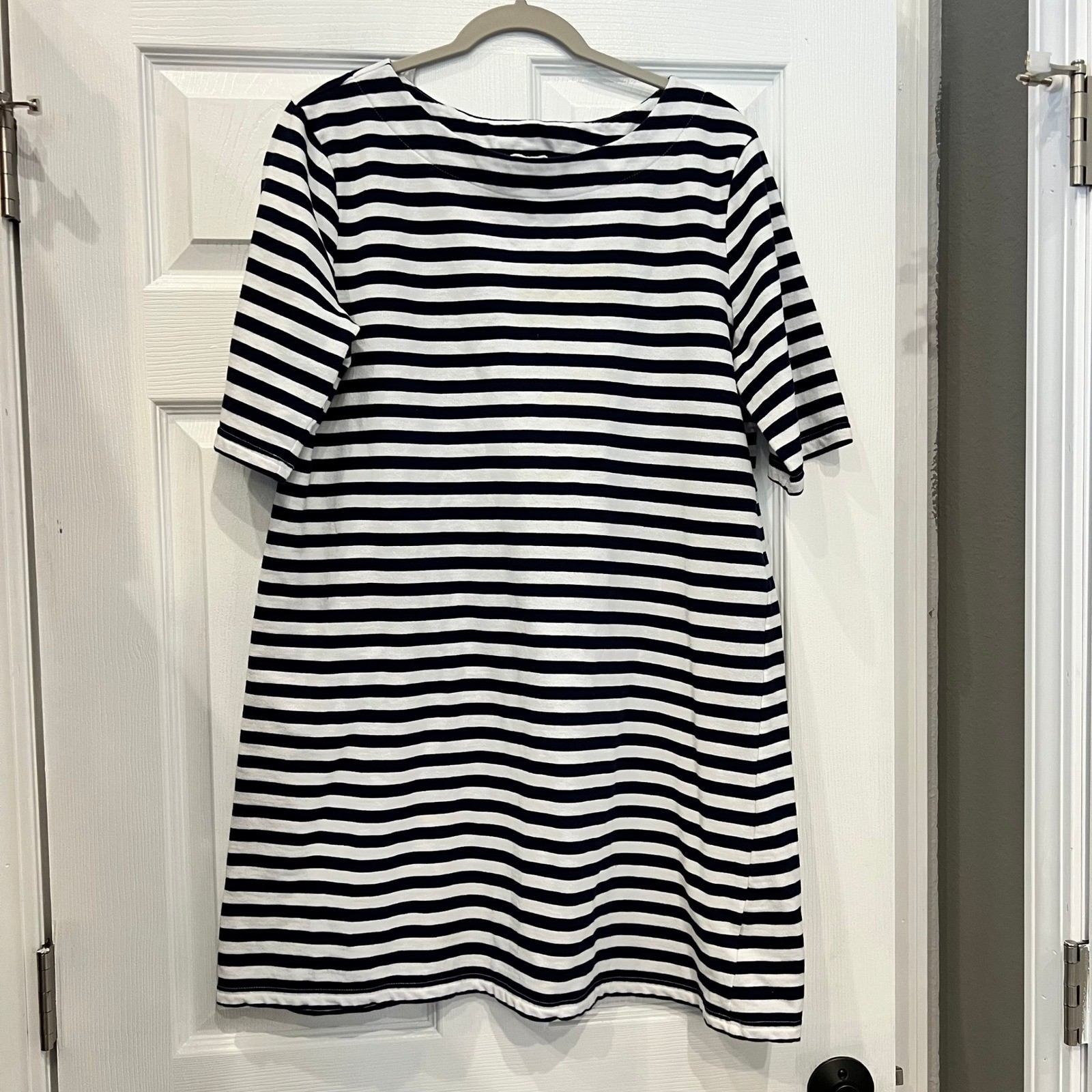 Faded Glory T-Shirt Dress Cotton Blend Navy White Striped Nautical Coastal XL
