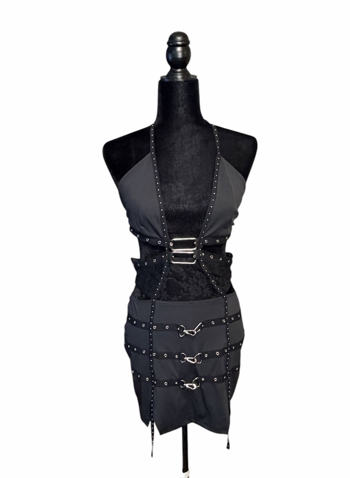 Heartbreaker Hardware Sexy Goth Punk BDSM Metal Stretch Lace Cutout Dress Medium