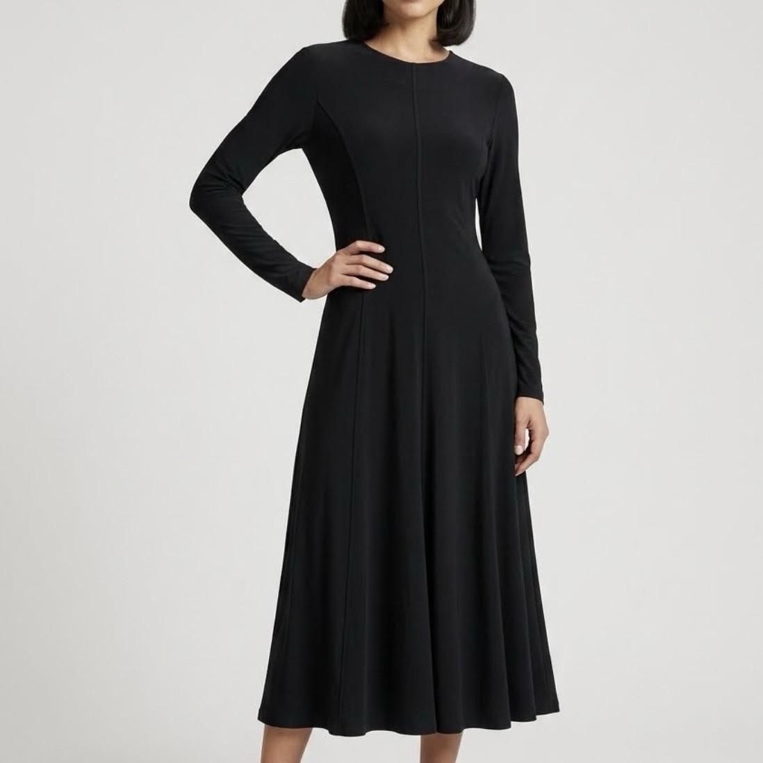 Tommy Hilfiger Women’s Dress Black Size 12 Long Sleeve Below Knee Length Midi