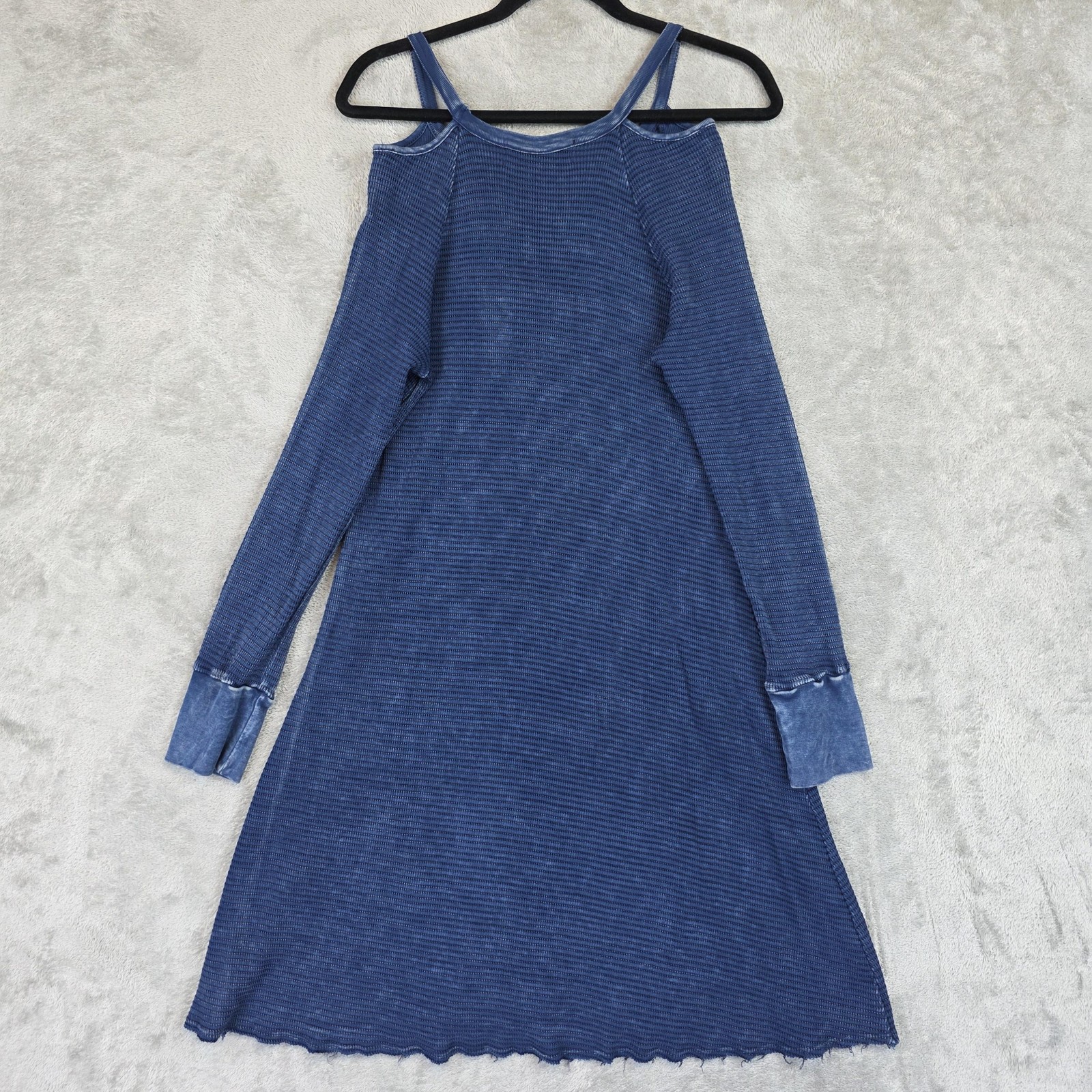 ABLE Dress Womens Small Blue Thermal Knit Cold Shoulder Swing Long Sleeve Casual