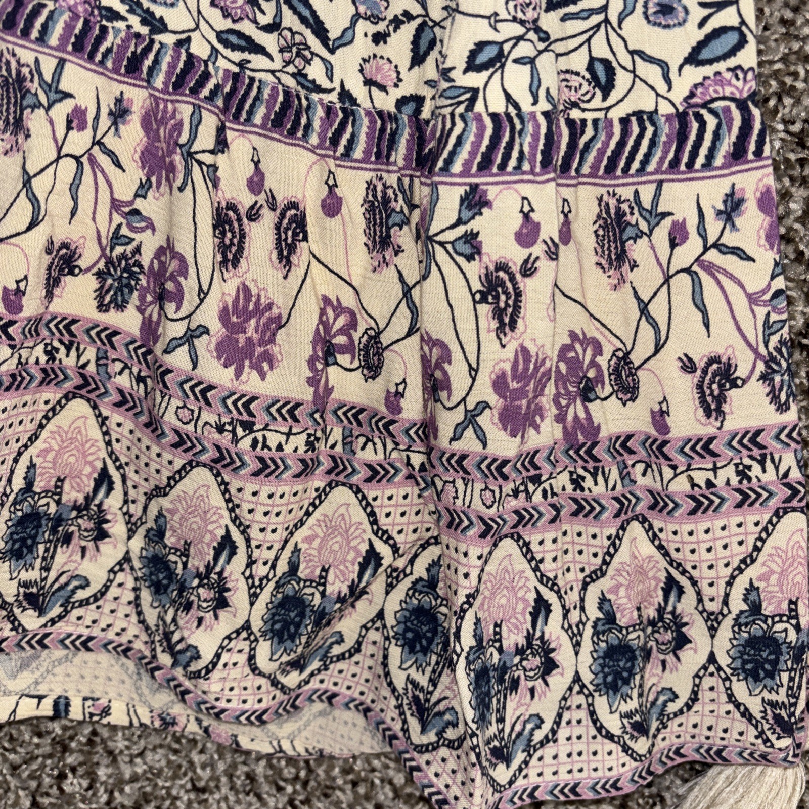 Japna Boho Button Front Long Sleeve Mini Dress Size S Ruffled Bottom Paisley EUC