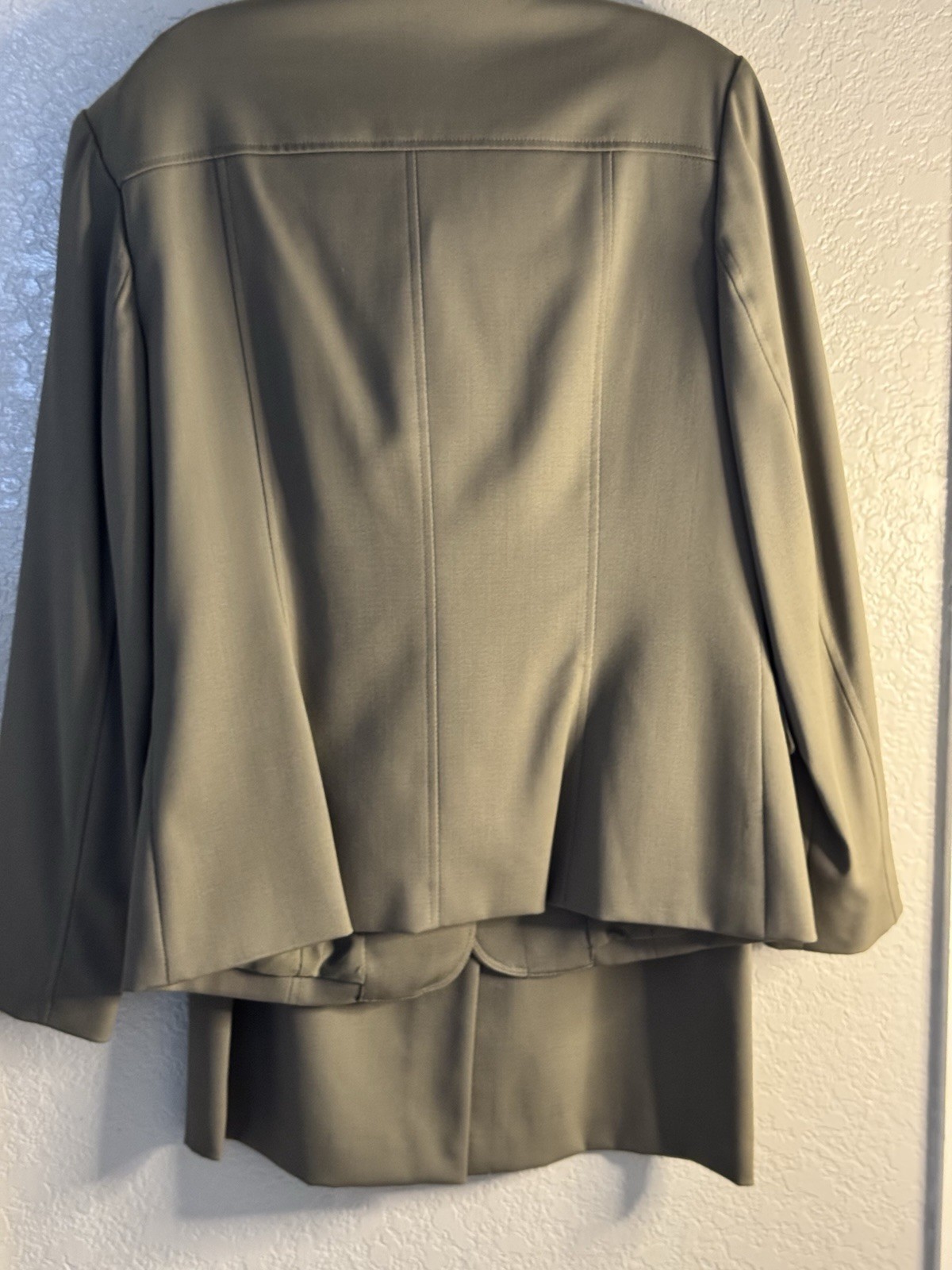 Vtg Talbots 2 Piece Skirt & Jacket Set 12P Olive Green Career Workwear Suit USA
